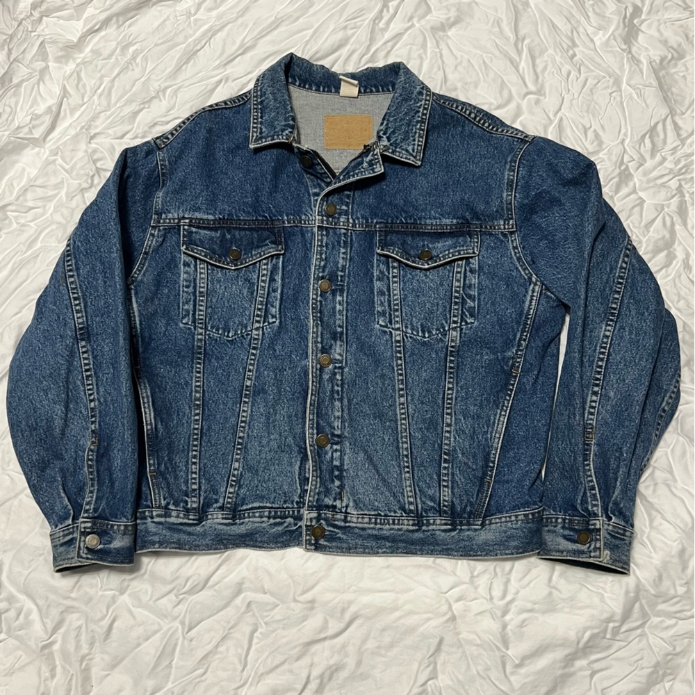 Gap Men’s Medium Jean Trucker Jacket Denim Zip & Button Closure 90’s VTG Rugged
